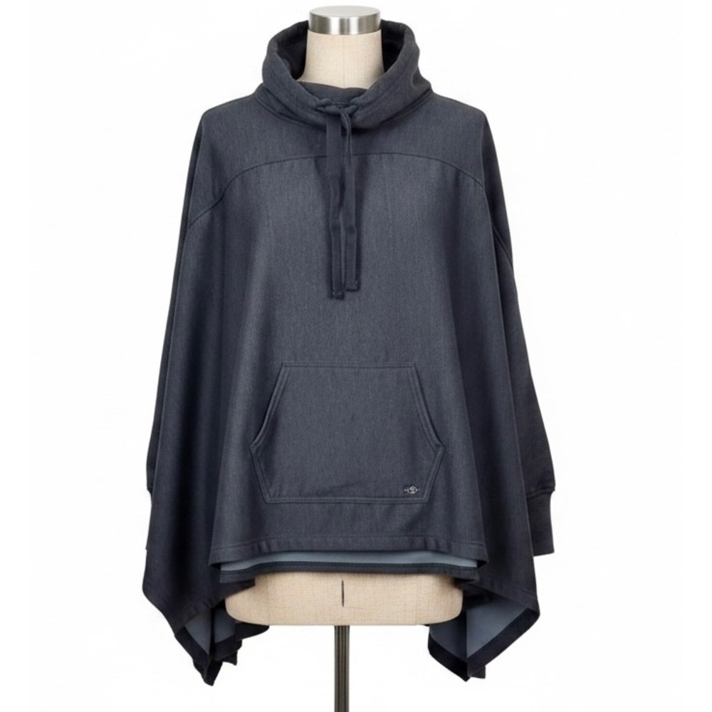 Tahari Sport Womens Cowl Neck Poncho Hoodie Charcoal Gray Size M